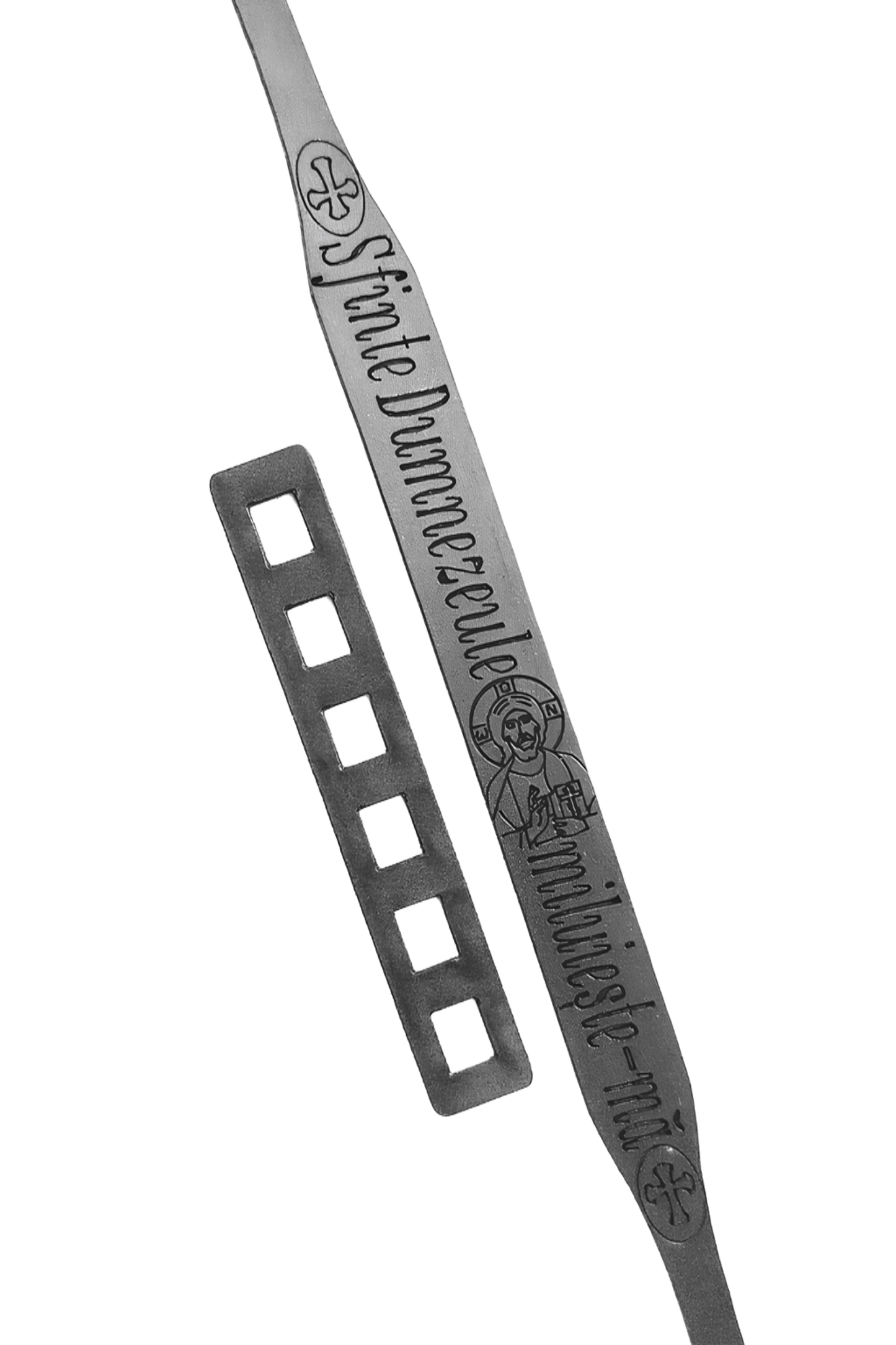 Brăţara îngustă cu Iisus Hristos din piele neagră