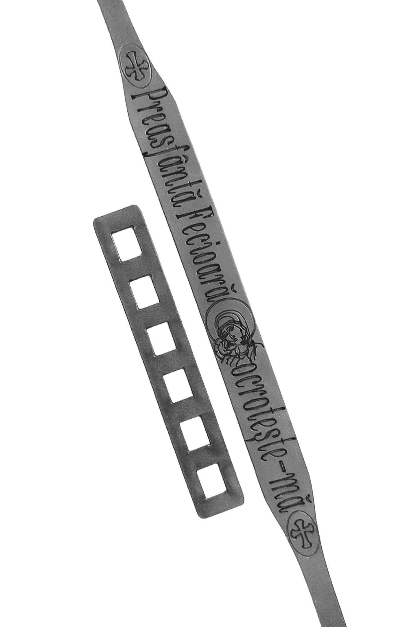 Brăţara îngustă cu Maica Domnului din piele neagră