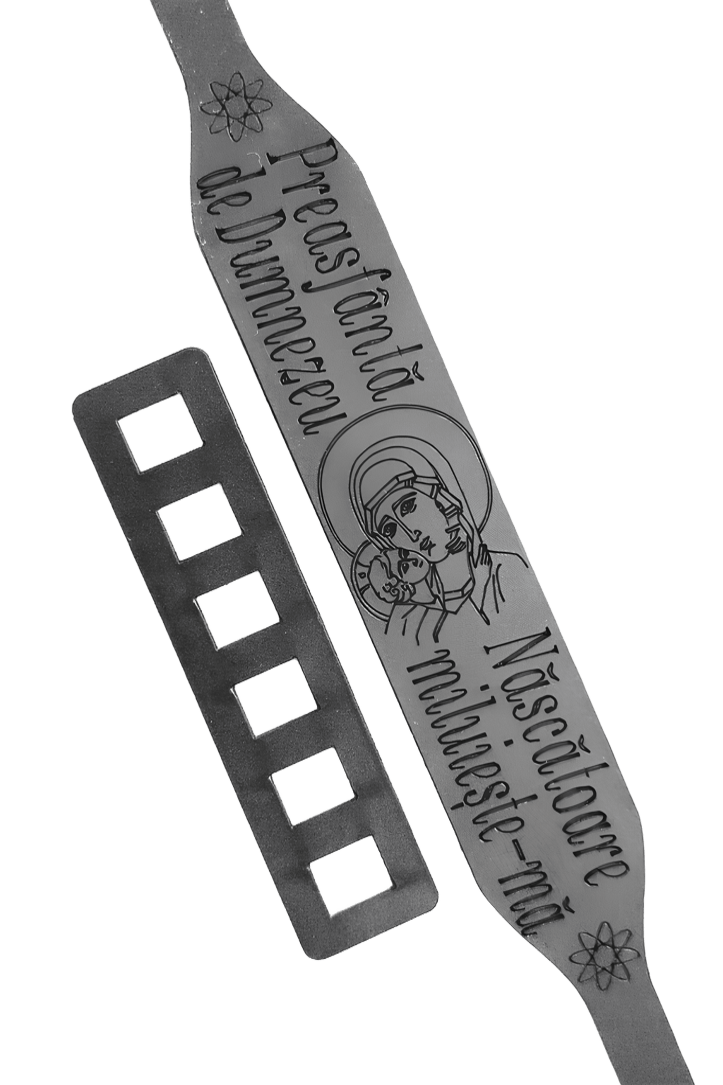 Brăţara lată cu Maica Domnului din piele neagră