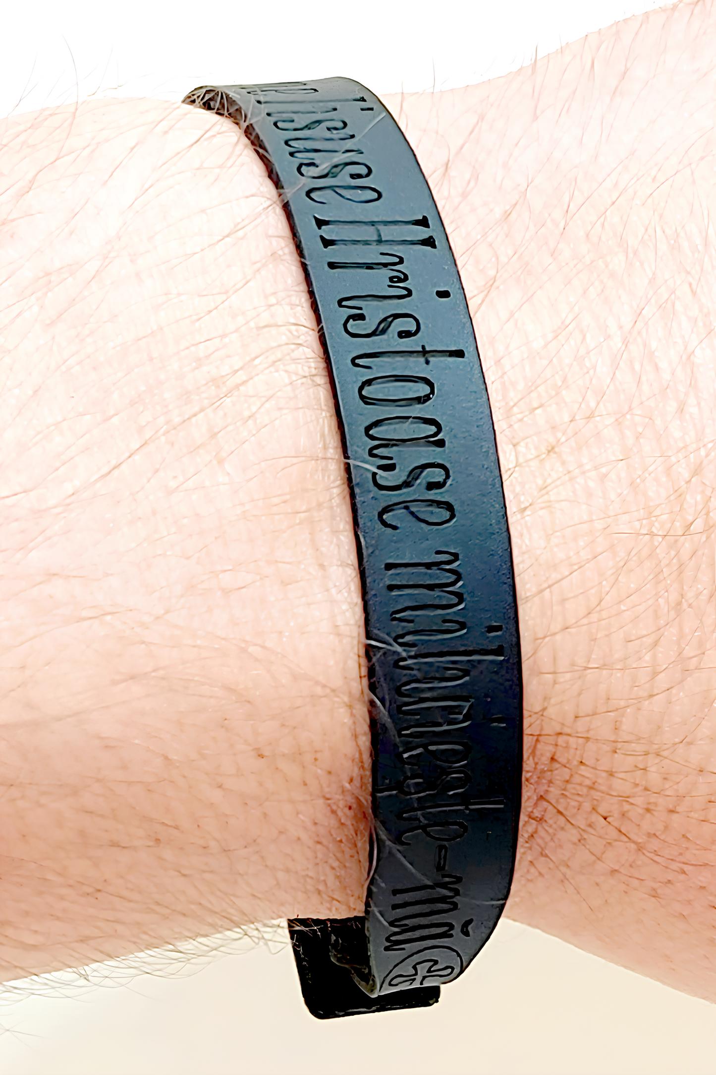 Brăţara îngustă cu Rugăciunea Inimii din piele neagră